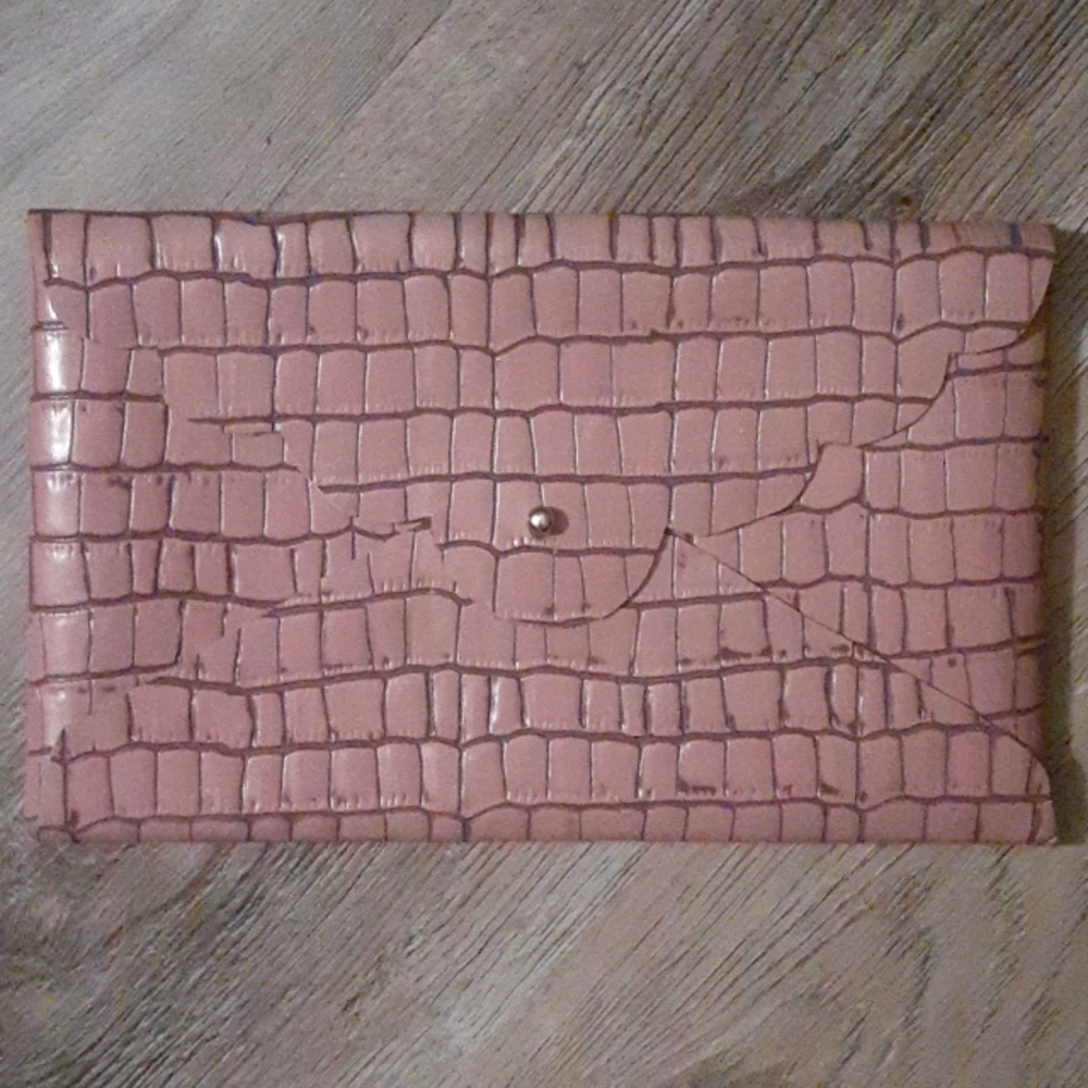 Croco Embossed Leather Envelope Clutch